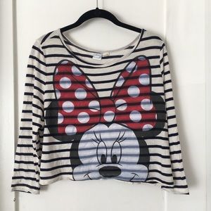 Disney Stripe Minnie Bow Sleeved Crop Top